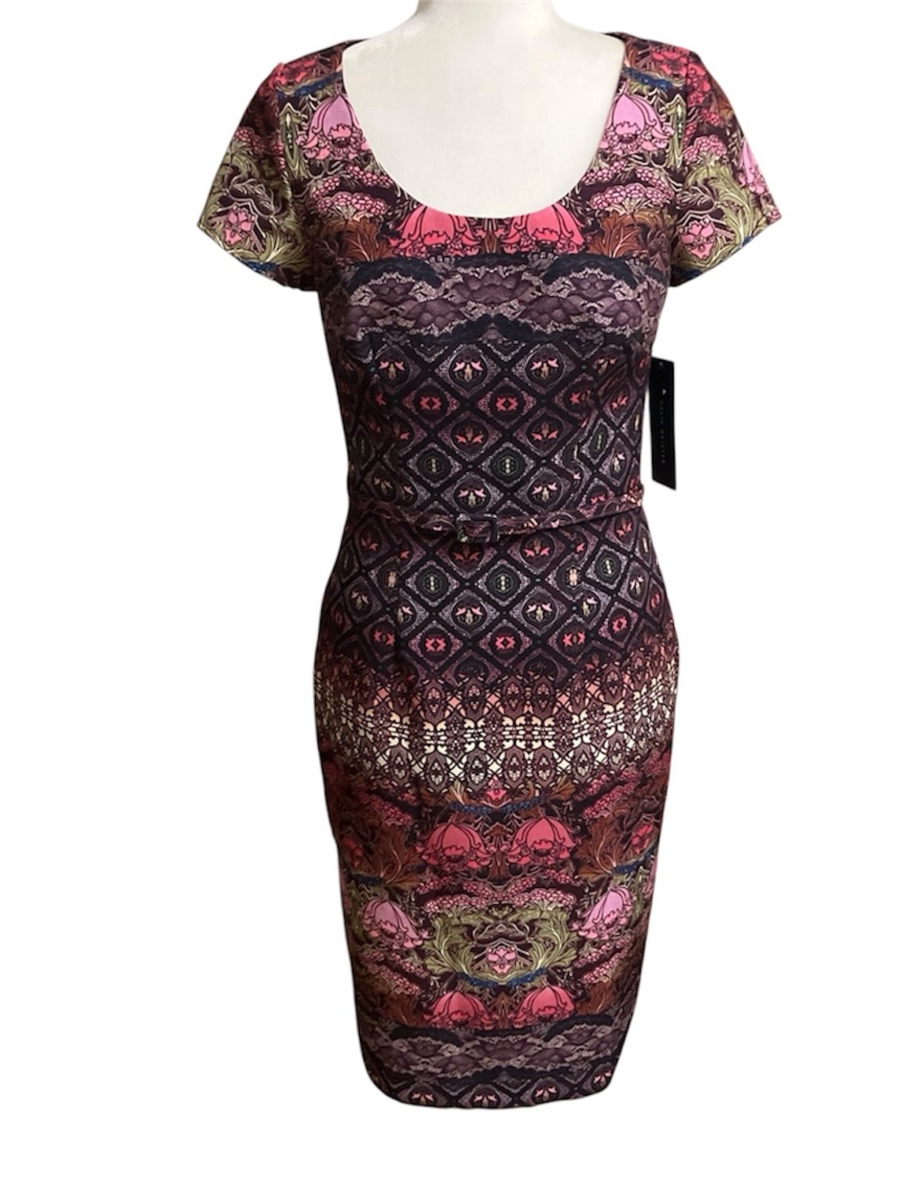 David Meister Fitted Scoop Neck Multi Color Dress